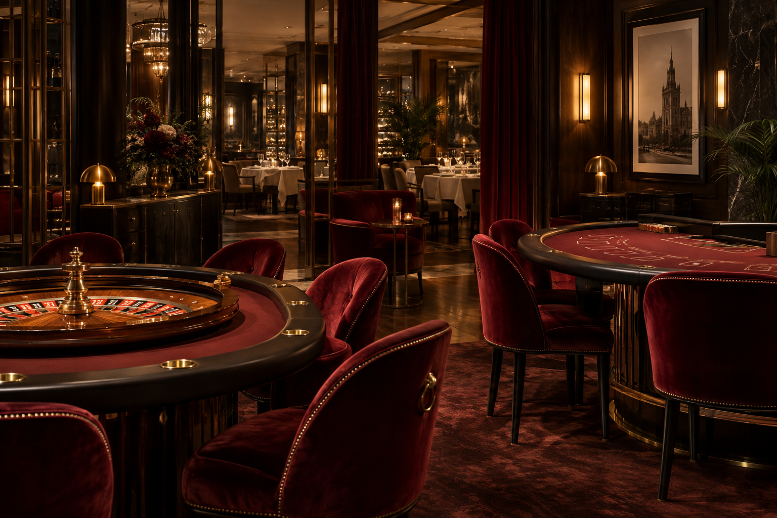 Elegancka sala kasyna przy restauracji
